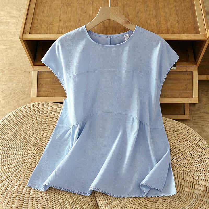 Buddha Stones Lässiges, einfarbiges Damen-Tanktop mit Rundhalsausschnitt und kurzen Ärmeln - Hellblau - US14, UK/AU18, EU46 (2XL) - image 8