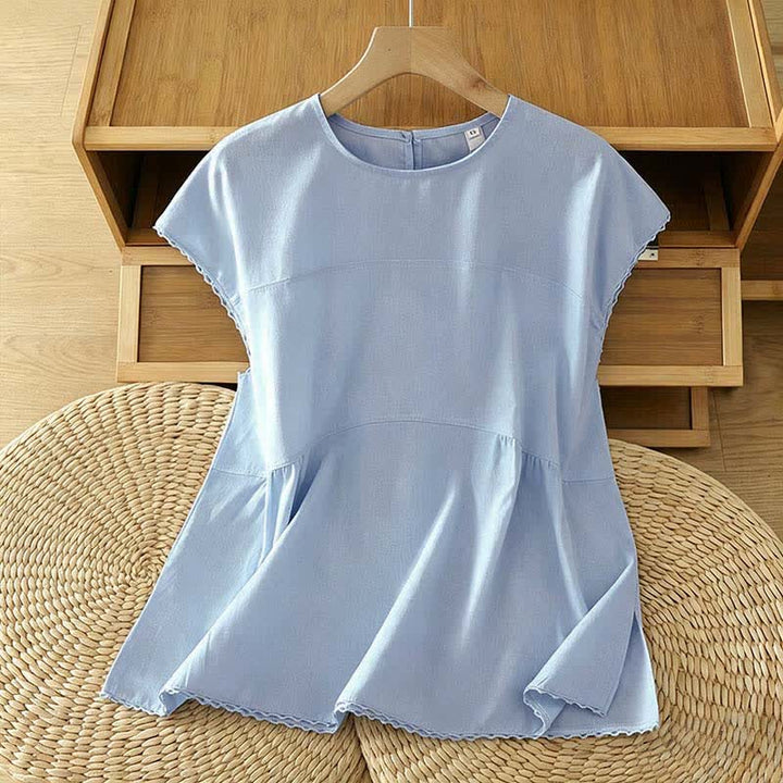 Buddha Stones Lässiges, einfarbiges Damen-Tanktop mit Rundhalsausschnitt und kurzen Ärmeln - Hellblau - US14, UK/AU18, EU46 (2XL) - image 8