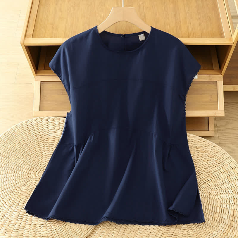 Buddha Stones Lässiges, einfarbiges Damen-Tanktop mit Rundhalsausschnitt und kurzen Ärmeln - Mitternachtsblau - US14, UK/AU18, EU46 (2XL) - image 17