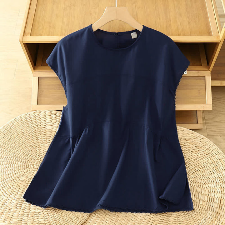 Buddha Stones Lässiges, einfarbiges Damen-Tanktop mit Rundhalsausschnitt und kurzen Ärmeln - Mitternachtsblau - US14, UK/AU18, EU46 (2XL) - image 17