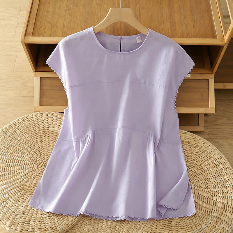 Buddha Stones Lässiges, einfarbiges Damen-Tanktop mit Rundhalsausschnitt und kurzen Ärmeln - Lavendel - US14, UK/AU18, EU46 (2XL) - image 12