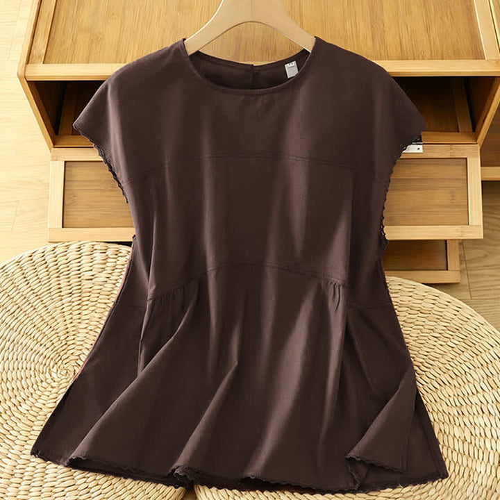 Buddha Stones Lässiges, einfarbiges Damen-Tanktop mit Rundhalsausschnitt und kurzen Ärmeln - Sattelbraun - US14, UK/AU18, EU46 (2XL) - image 0