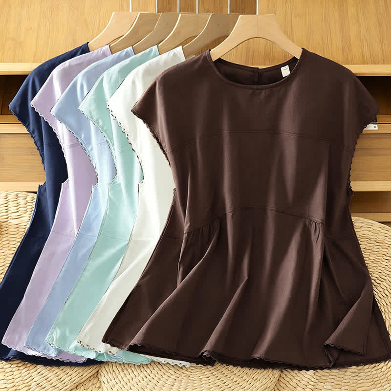 Buddha Stones Lässiges, einfarbiges Damen-Tanktop mit Rundhalsausschnitt und kurzen Ärmeln - image 18