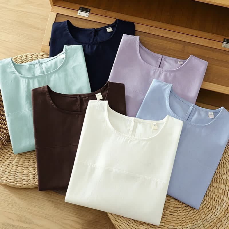 Buddha Stones Lässiges, einfarbiges Damen-Tanktop mit Rundhalsausschnitt und kurzen Ärmeln - image 21