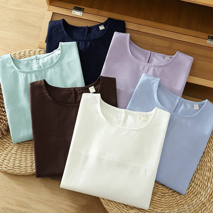Buddha Stones Lässiges, einfarbiges Damen-Tanktop mit Rundhalsausschnitt und kurzen Ärmeln - image 21
