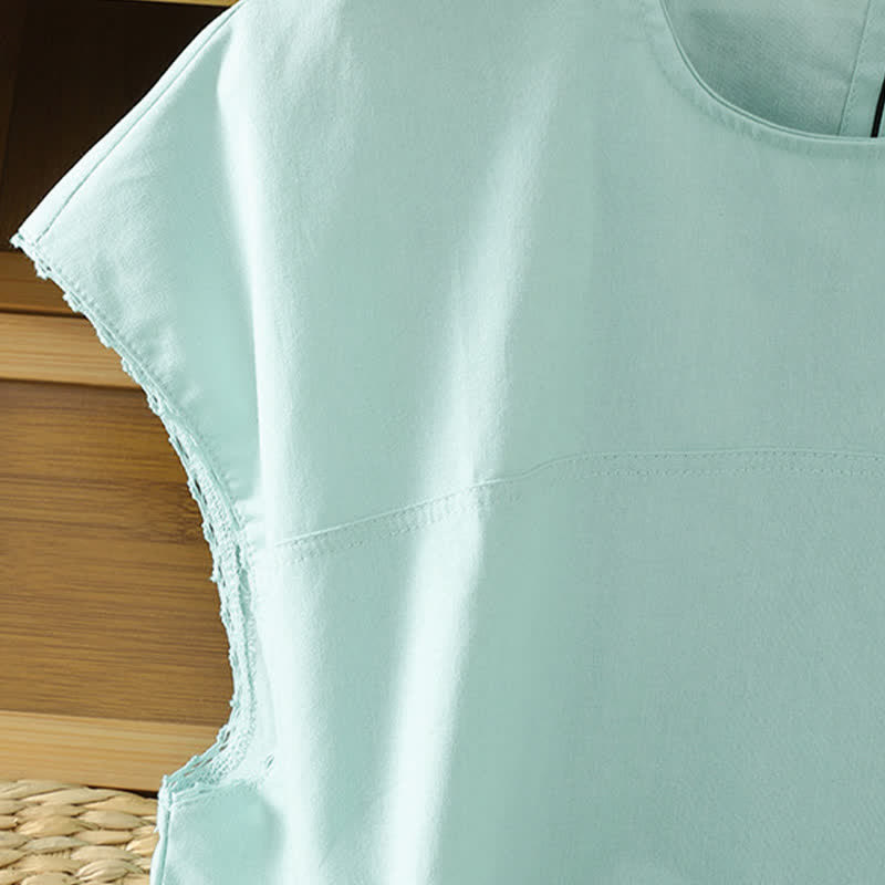 Buddha Stones Lässiges, einfarbiges Damen-Tanktop mit Rundhalsausschnitt und kurzen Ärmeln - image 6
