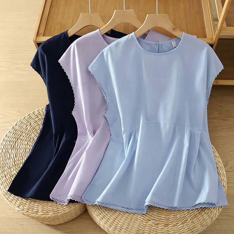 Buddha Stones Lässiges, einfarbiges Damen-Tanktop mit Rundhalsausschnitt und kurzen Ärmeln - image 20