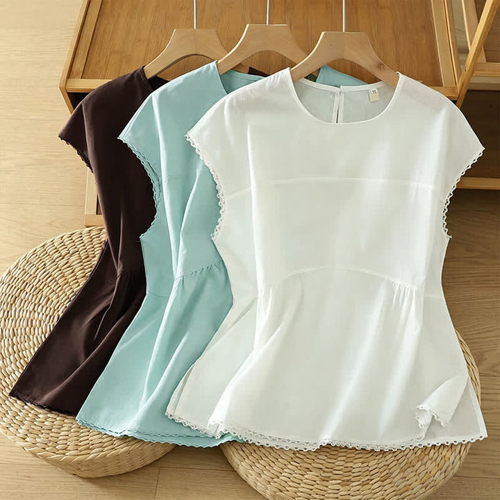 Buddha Stones Lässiges, einfarbiges Damen-Tanktop mit Rundhalsausschnitt und kurzen Ärmeln - image 19