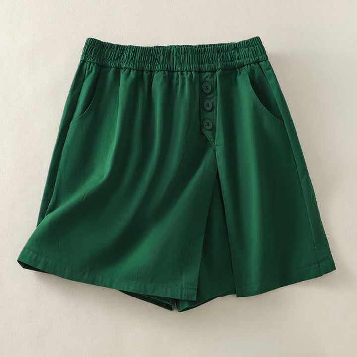 Buddha Stones Lässige, einfarbige Damen-Shorts mit dekorativen Knöpfen und Taschen für den Sommer - SeaGreen - US 8-10, UK/AU 12-14, EU 40-42 (2XL) - image 6