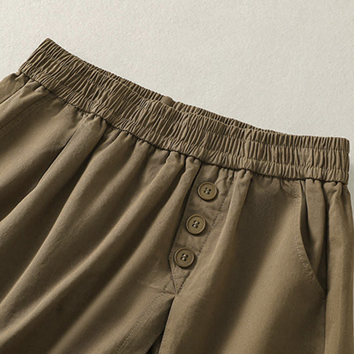 Buddha Stones Lässige, einfarbige Damen-Shorts mit dekorativen Knöpfen und Taschen für den Sommer - image 2