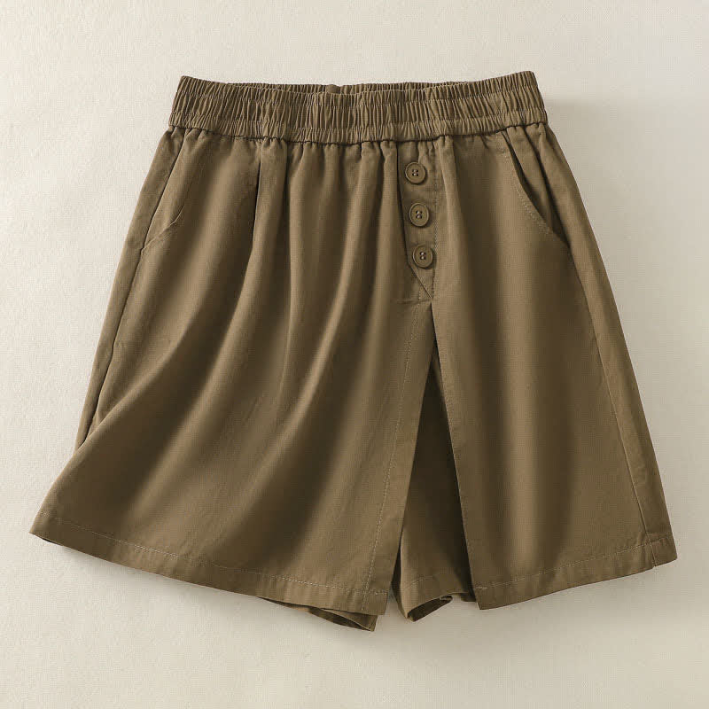 Buddha Stones Lässige, einfarbige Damen-Shorts mit dekorativen Knöpfen und Taschen für den Sommer - Peru - US 8-10, UK/AU 12-14, EU 40-42 (2XL) - image 0