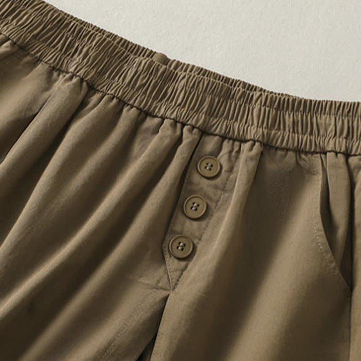 Buddha Stones Lässige, einfarbige Damen-Shorts mit dekorativen Knöpfen und Taschen für den Sommer - image 3