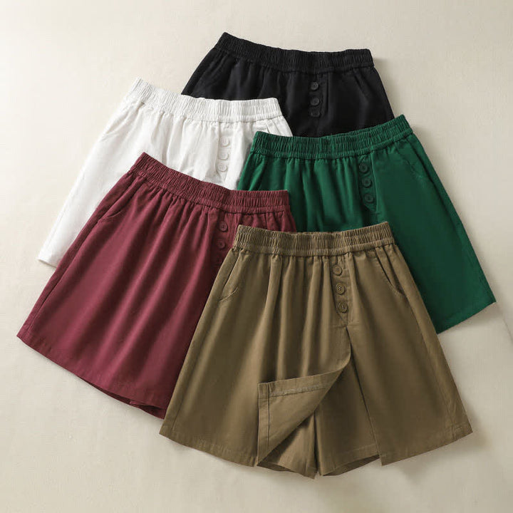 Buddha Stones Lässige, einfarbige Damen-Shorts mit dekorativen Knöpfen und Taschen für den Sommer - image 22