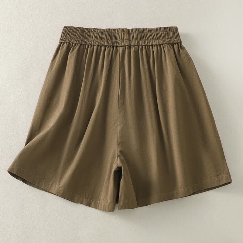 Buddha Stones Lässige, einfarbige Damen-Shorts mit dekorativen Knöpfen und Taschen für den Sommer - image 1