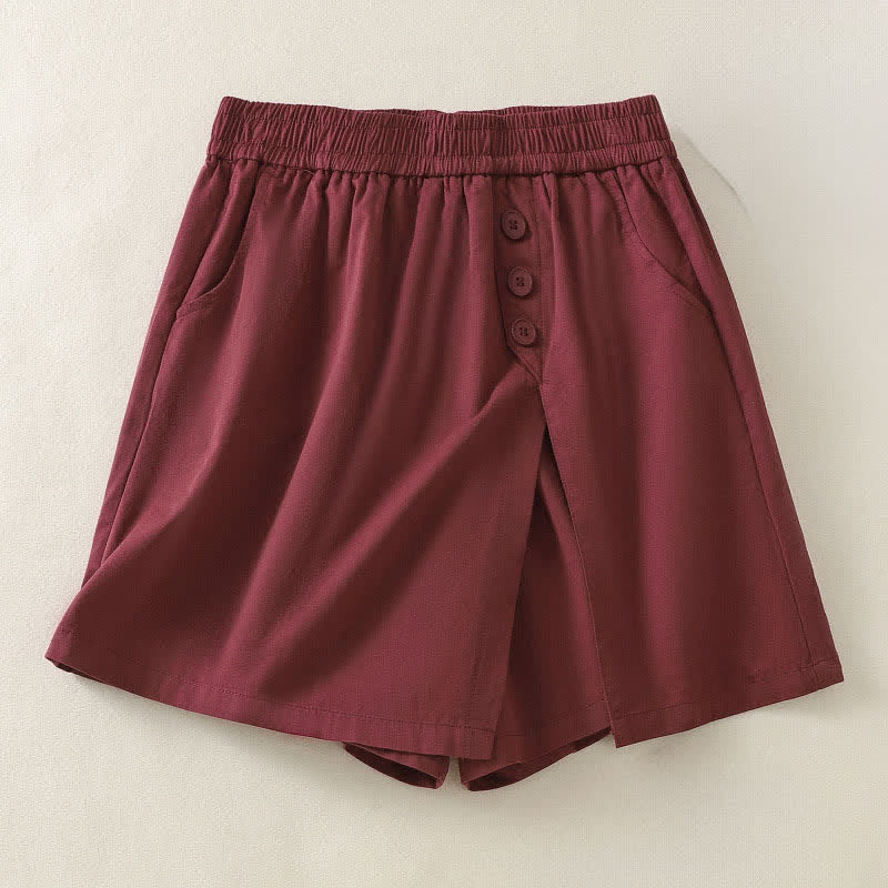 Buddha Stones Lässige, einfarbige Damen-Shorts mit dekorativen Knöpfen und Taschen für den Sommer - Feuerfestziegel - US 8-10, UK/AU 12-14, EU 40-42 (2XL) - image 10