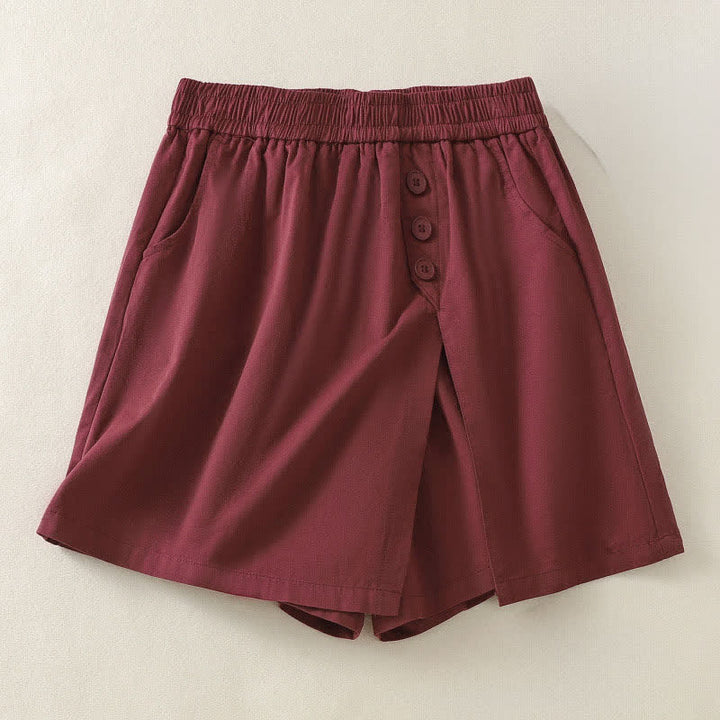 Buddha Stones Lässige, einfarbige Damen-Shorts mit dekorativen Knöpfen und Taschen für den Sommer - Feuerfestziegel - US 8-10, UK/AU 12-14, EU 40-42 (2XL) - image 10