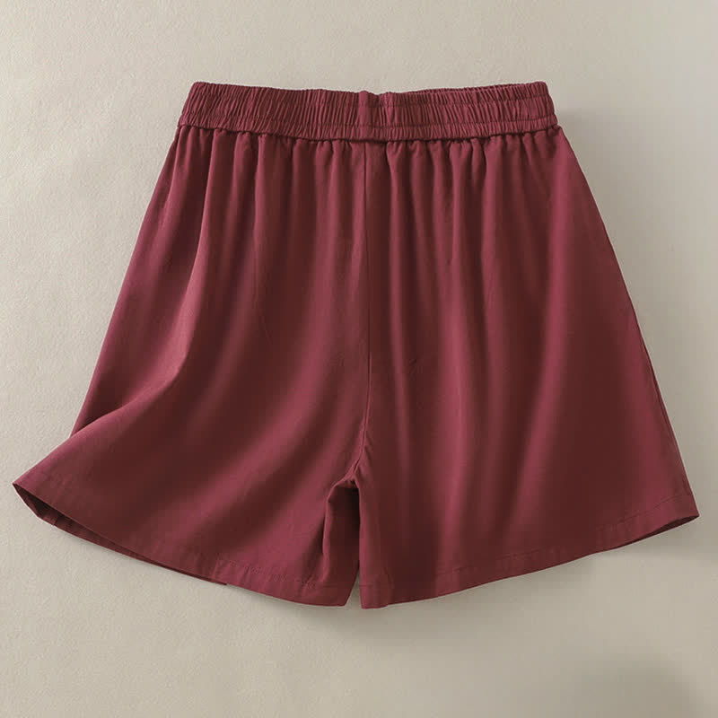 Buddha Stones Lässige, einfarbige Damen-Shorts mit dekorativen Knöpfen und Taschen für den Sommer - image 11