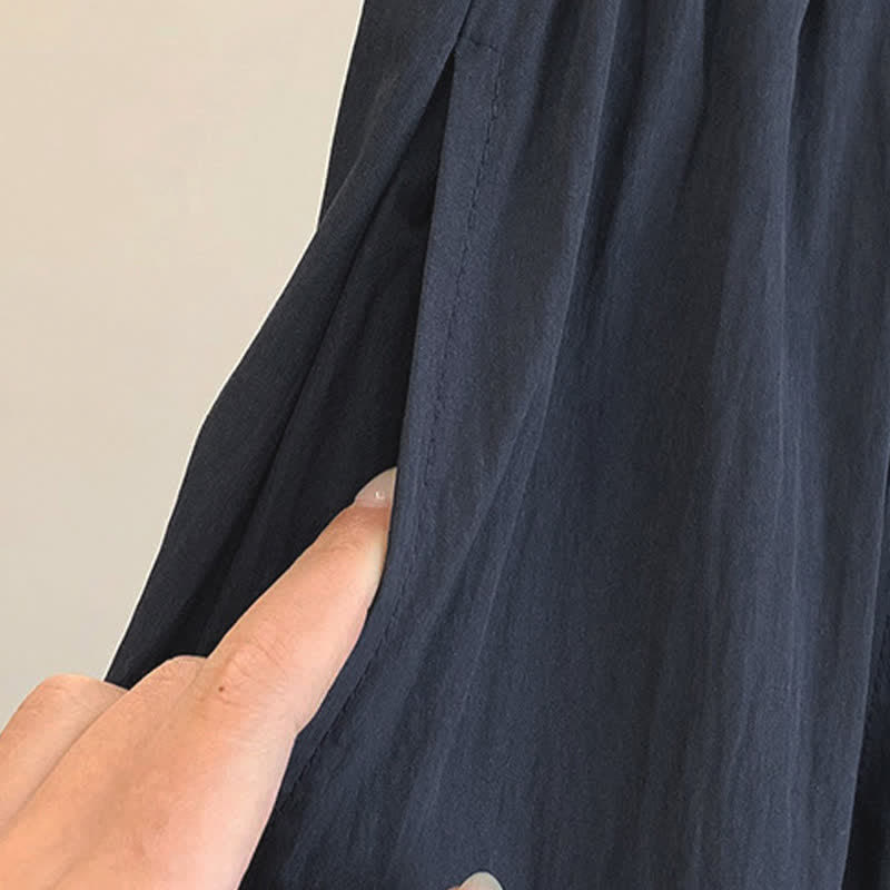 Buddha Stones Lässige, einfarbige, knöchellange Damenhose mit weitem Bein und Taschen, Kordelzug für Frühling und Sommer - image 14