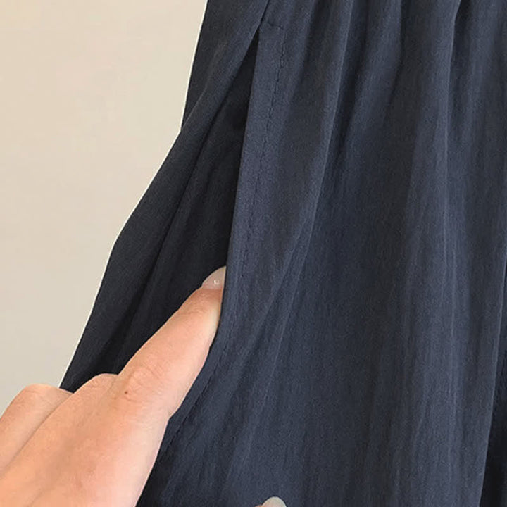 Buddha Stones Lässige, einfarbige, knöchellange Damenhose mit weitem Bein und Taschen, Kordelzug für Frühling und Sommer - image 14