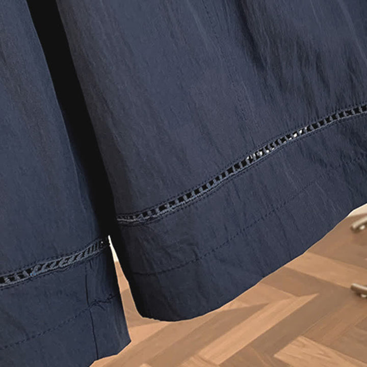 Buddha Stones Lässige, einfarbige, knöchellange Damenhose mit weitem Bein und Taschen, Kordelzug für Frühling und Sommer - image 15