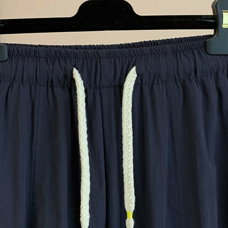 Buddha Stones Lässige, einfarbige, knöchellange Damenhose mit weitem Bein und Taschen, Kordelzug für Frühling und Sommer - image 13