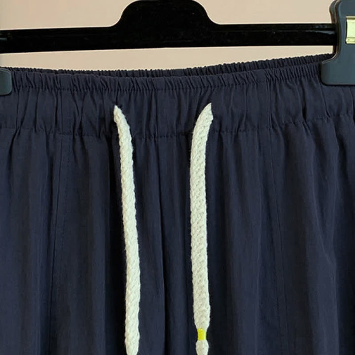 Buddha Stones Lässige, einfarbige, knöchellange Damenhose mit weitem Bein und Taschen, Kordelzug für Frühling und Sommer - image 13