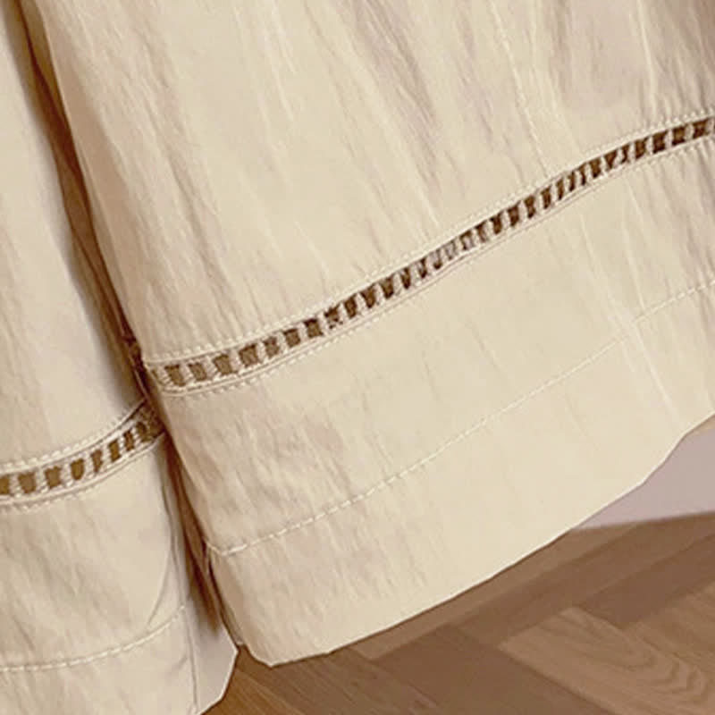 Buddha Stones Lässige, einfarbige, knöchellange Damenhose mit weitem Bein und Taschen, Kordelzug für Frühling und Sommer - image 10