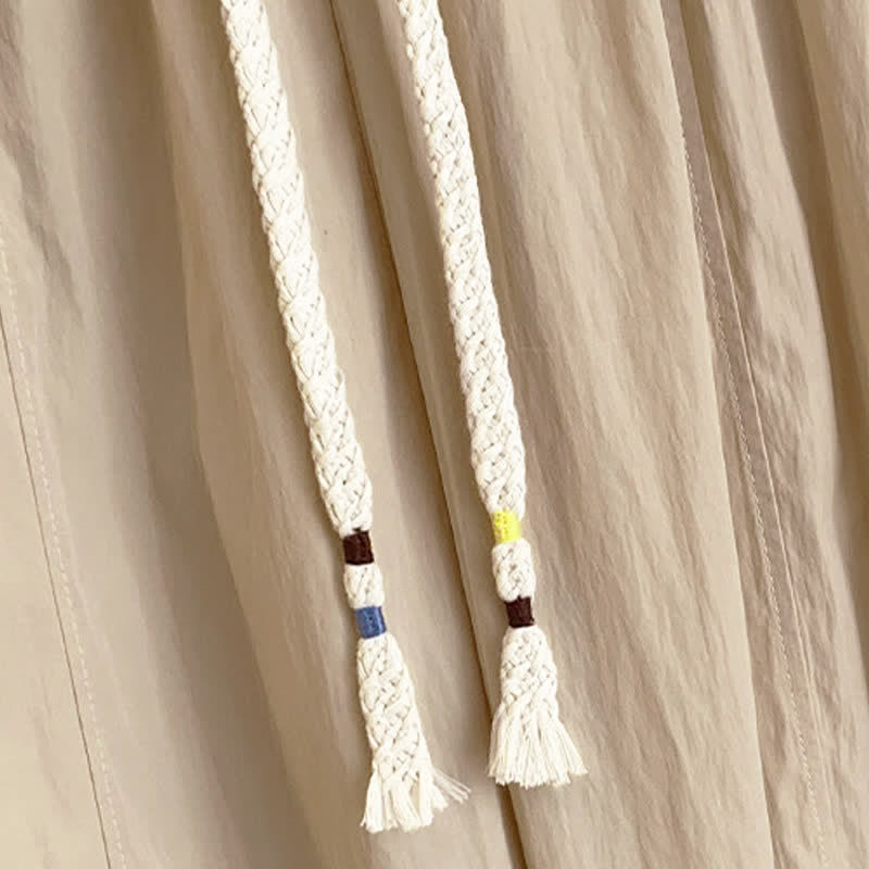 Buddha Stones Lässige, einfarbige, knöchellange Damenhose mit weitem Bein und Taschen, Kordelzug für Frühling und Sommer - image 4