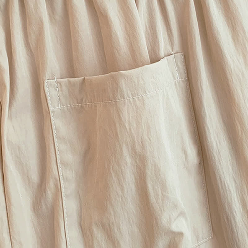 Buddha Stones Lässige, einfarbige, knöchellange Damenhose mit weitem Bein und Taschen, Kordelzug für Frühling und Sommer - image 9