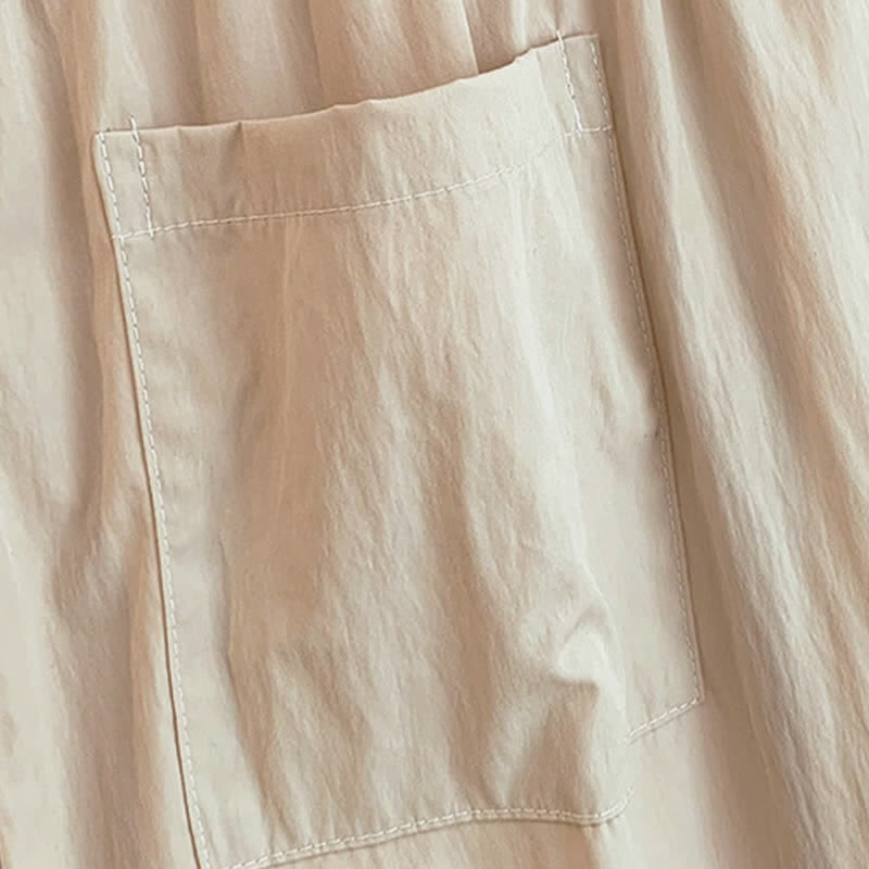 Buddha Stones Lässige, einfarbige, knöchellange Damenhose mit weitem Bein und Taschen, Kordelzug für Frühling und Sommer - image 8