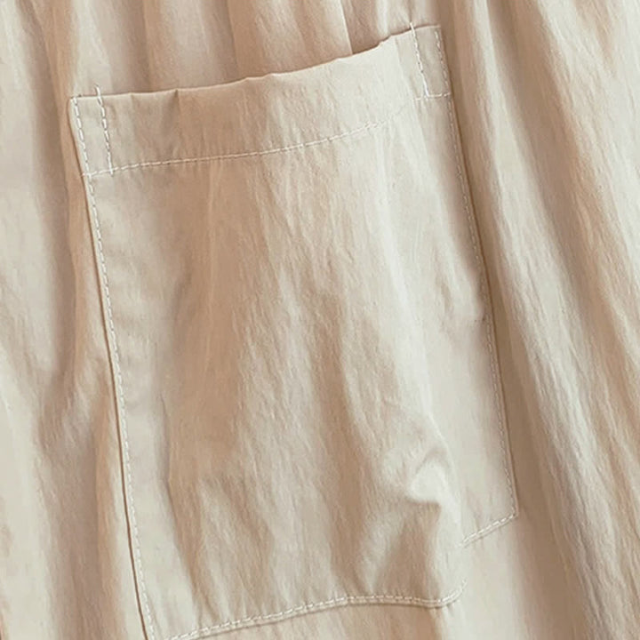 Buddha Stones Lässige, einfarbige, knöchellange Damenhose mit weitem Bein und Taschen, Kordelzug für Frühling und Sommer - image 8