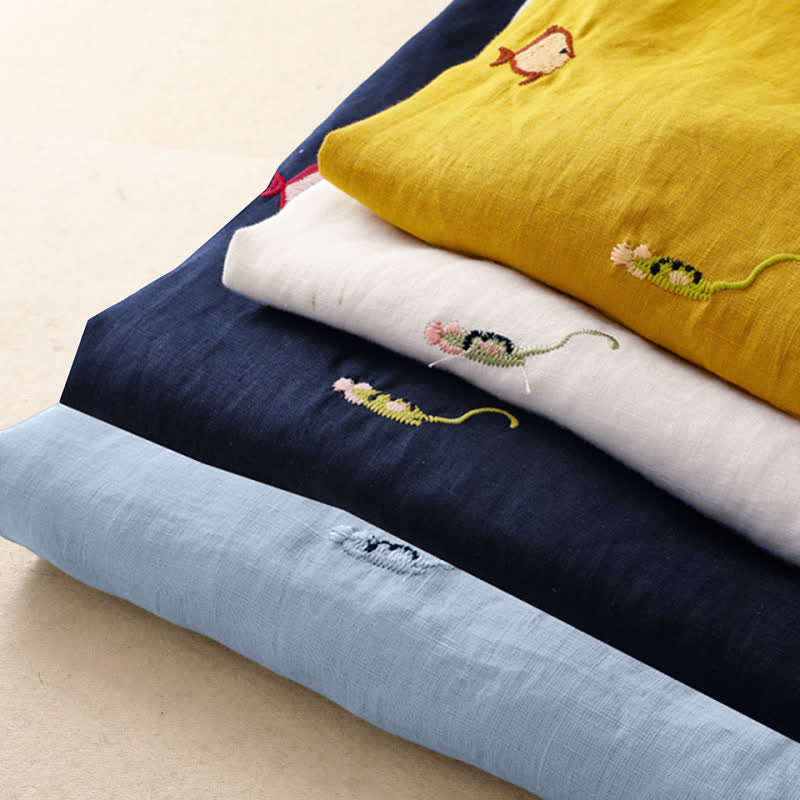 Buddha Stones Lässiges Sommer-T-Shirt mit Fischmotiv und Stickerei, Kurzarm, für Damen - image 31