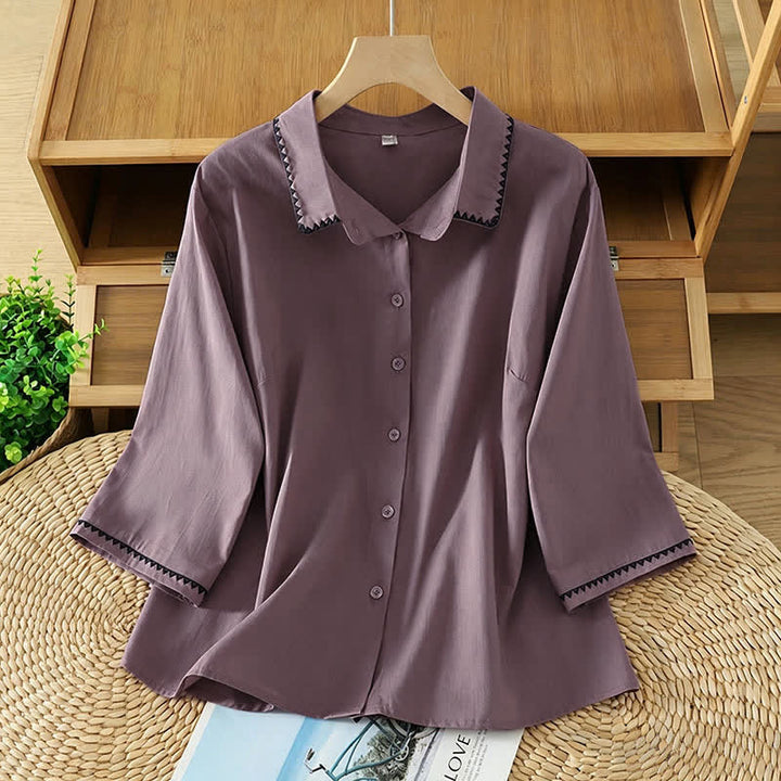 Buddha Stones Lässiges, minimalistisches Sommerhemd mit Wellenmuster, Knopfleiste und kurzen Ärmeln für Damen - RebeccaPurple - US8-10, UK/AU12-14, EU40-42 (2XL) - image 6