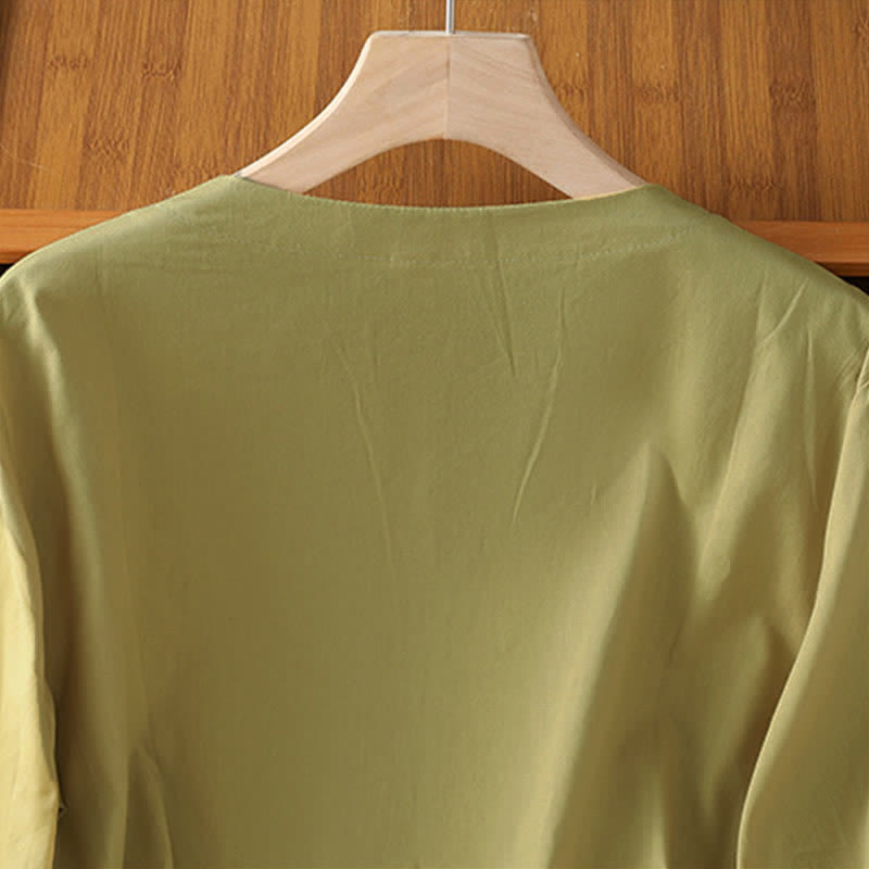 Buddha Stones Sommerliche Vintage-Damenbluse mit geometrischer Stickerei, Knopfleiste und kurzen Ärmeln - image 16