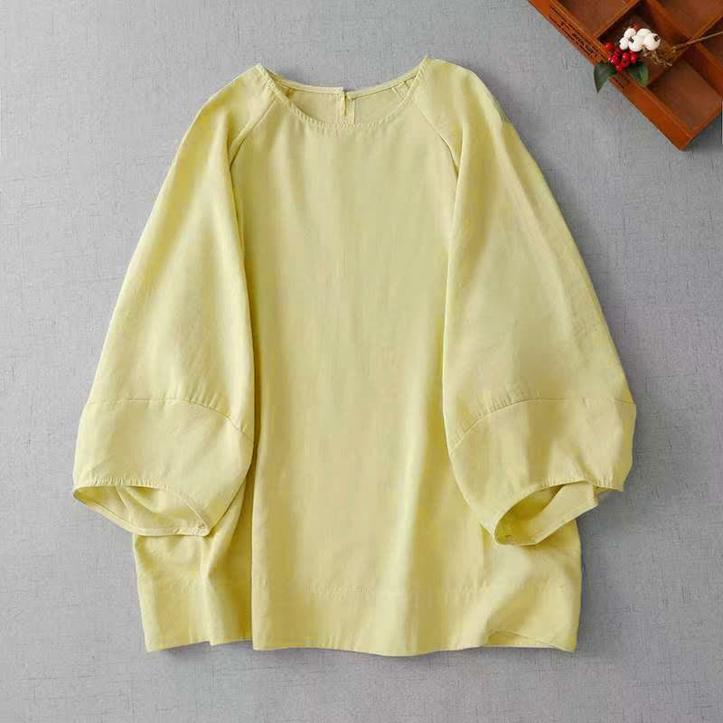 Buddha Stones Lässiges, minimalistisches Langarm-T-Shirt für Damen mit Rundhalsausschnitt für Frühling und Sommer - Blassgoldene Rute - US12, UK/AU16, EU44 (2XL) - image 9