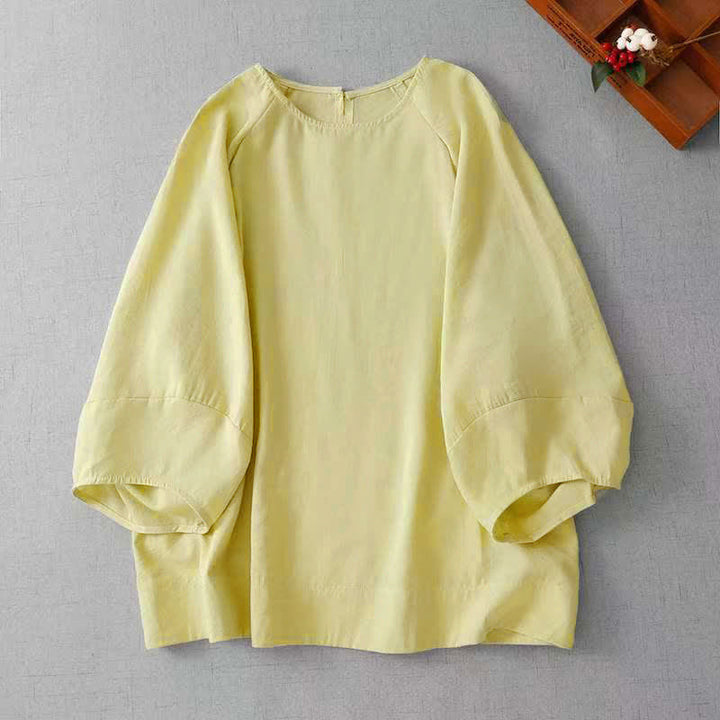 Buddha Stones Lässiges, minimalistisches Langarm-T-Shirt für Damen mit Rundhalsausschnitt für Frühling und Sommer - Blassgoldene Rute - US12, UK/AU16, EU44 (2XL) - image 9