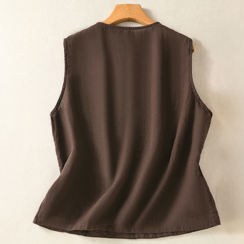 Buddha Stones Lässiges, minimalistisches, einfarbiges Damen-Tanktop mit Knopfleiste und aufgesetzter Tasche – perfekt für den Sommer. - image 21
