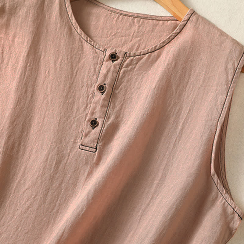 Buddha Stones Lässiges, minimalistisches, einfarbiges Damen-Tanktop mit Knopfleiste und aufgesetzter Tasche – perfekt für den Sommer. - image 29