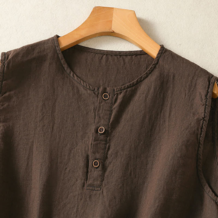 Buddha Stones Lässiges, minimalistisches, einfarbiges Damen-Tanktop mit Knopfleiste und aufgesetzter Tasche – perfekt für den Sommer. - image 22
