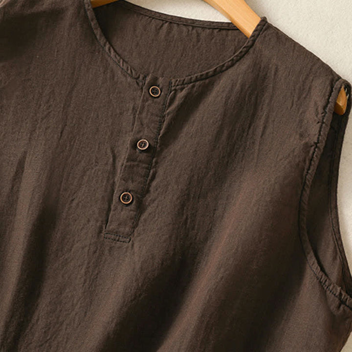 Buddha Stones Lässiges, minimalistisches, einfarbiges Damen-Tanktop mit Knopfleiste und aufgesetzter Tasche – perfekt für den Sommer. - image 24