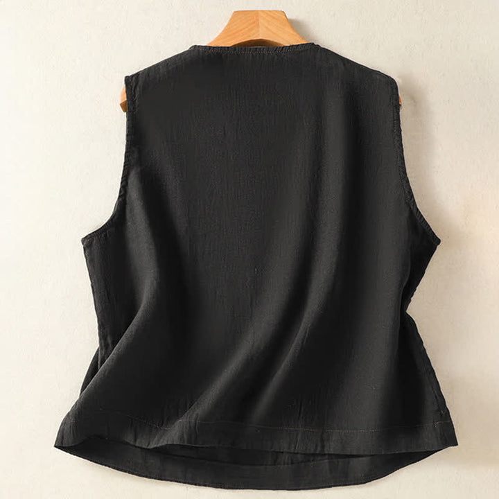 Buddha Stones Lässiges, minimalistisches, einfarbiges Damen-Tanktop mit Knopfleiste und aufgesetzter Tasche – perfekt für den Sommer. - image 8