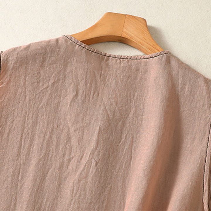 Buddha Stones Lässiges, minimalistisches, einfarbiges Damen-Tanktop mit Knopfleiste und aufgesetzter Tasche – perfekt für den Sommer. - image 32