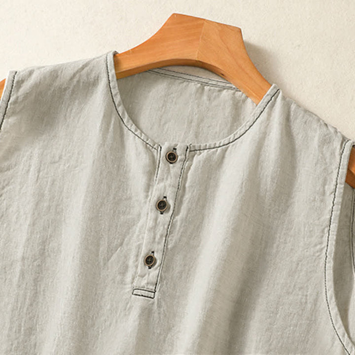 Buddha Stones Lässiges, minimalistisches, einfarbiges Damen-Tanktop mit Knopfleiste und aufgesetzter Tasche – perfekt für den Sommer. - image 2