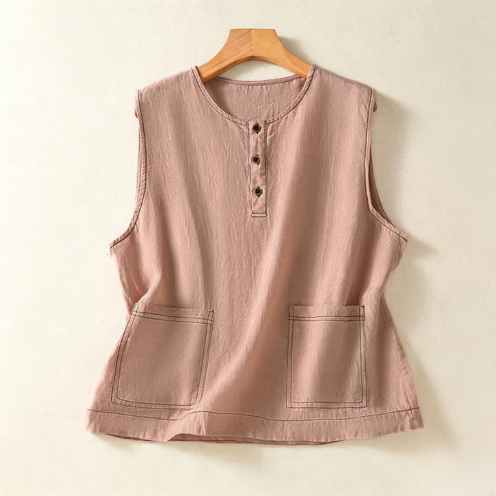 Buddha Stones Lässiges, minimalistisches, einfarbiges Damen-Tanktop mit Knopfleiste und aufgesetzter Tasche – perfekt für den Sommer. - RosyBrown - US12, UK/AU16, EU44 (2XL) - image 26