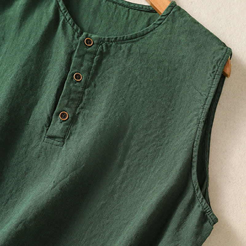 Buddha Stones Lässiges, minimalistisches, einfarbiges Damen-Tanktop mit Knopfleiste und aufgesetzter Tasche – perfekt für den Sommer. - image 17