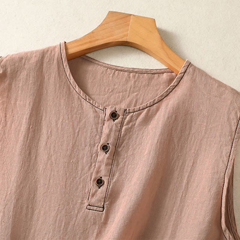Buddha Stones Lässiges, minimalistisches, einfarbiges Damen-Tanktop mit Knopfleiste und aufgesetzter Tasche – perfekt für den Sommer. - image 28