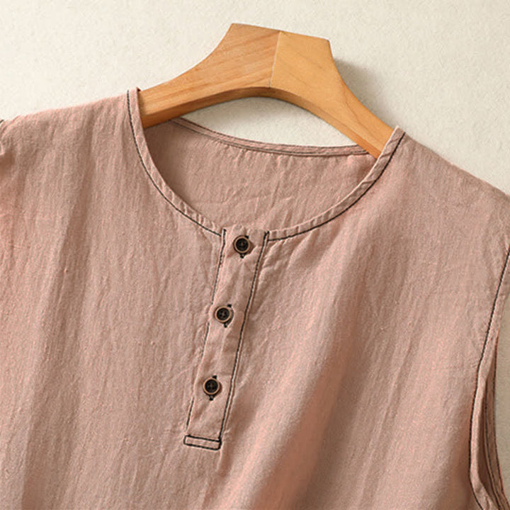 Buddha Stones Lässiges, minimalistisches, einfarbiges Damen-Tanktop mit Knopfleiste und aufgesetzter Tasche – perfekt für den Sommer. - image 28