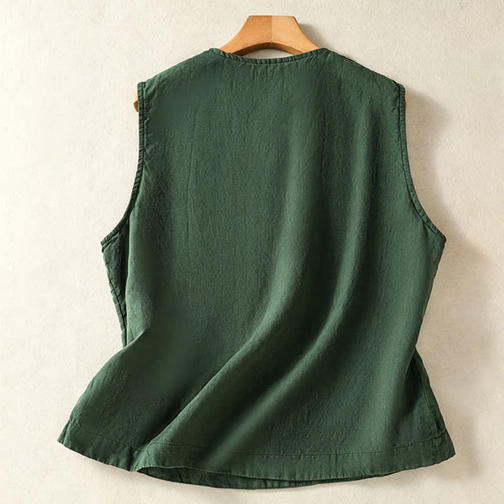 Buddha Stones Lässiges, minimalistisches, einfarbiges Damen-Tanktop mit Knopfleiste und aufgesetzter Tasche – perfekt für den Sommer. - image 14