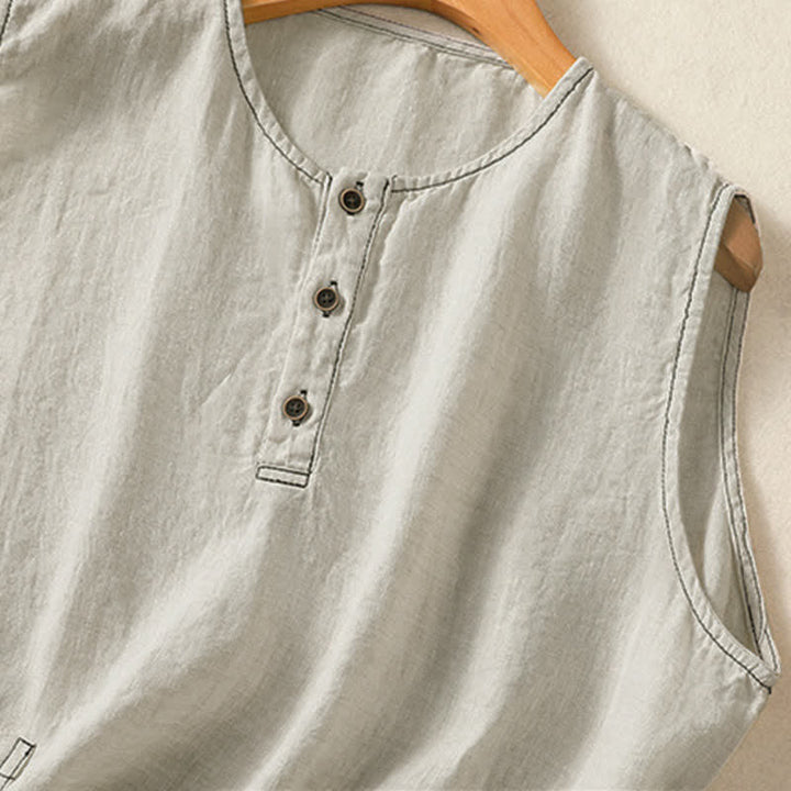 Buddha Stones Lässiges, minimalistisches, einfarbiges Damen-Tanktop mit Knopfleiste und aufgesetzter Tasche – perfekt für den Sommer. - image 3