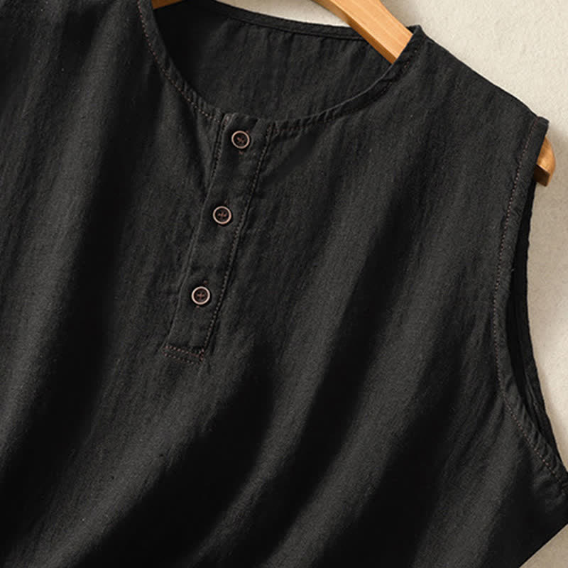 Buddha Stones Lässiges, minimalistisches, einfarbiges Damen-Tanktop mit Knopfleiste und aufgesetzter Tasche – perfekt für den Sommer. - image 11